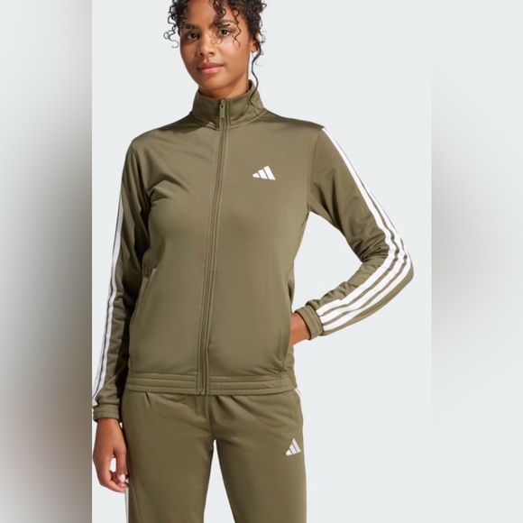 adidas Jackets & Blazers - Adidas TRICOT 3-STRIPES TRACK JACKET in Olive Strata/White, Women’s Size S, NWT